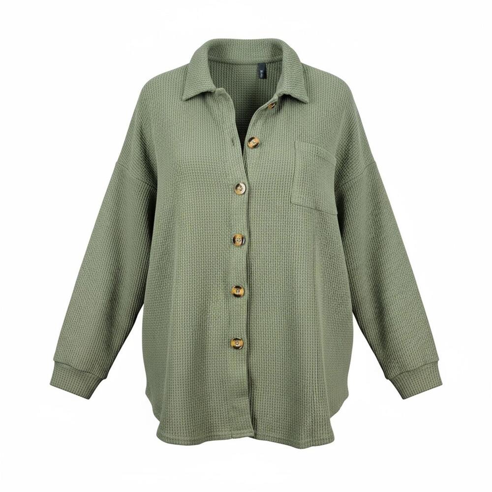 Automet Olive Green Waffle Knit Button-Up Shirt Academia Grannycore‎ Large NEW